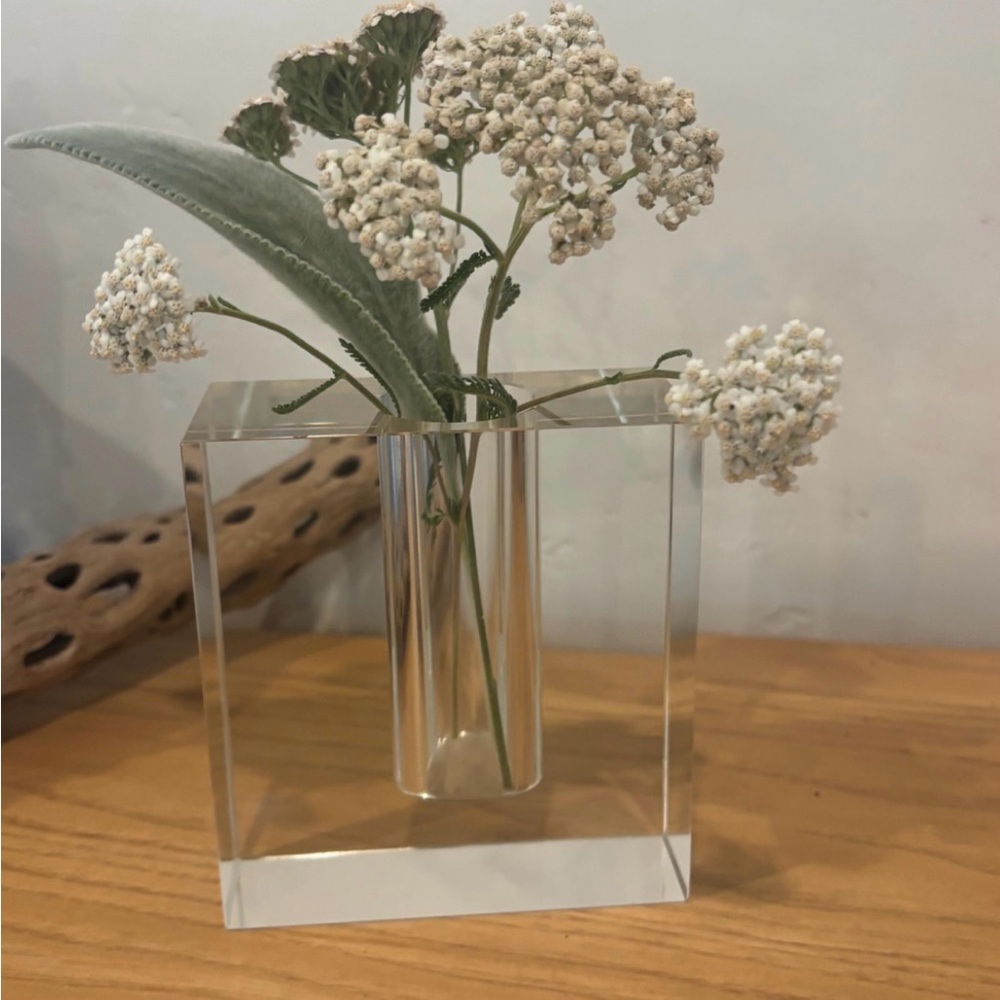 Vtg Modernist Clear Lead Crystal Vase Vessel Candle Holder Sculpture#0210251A